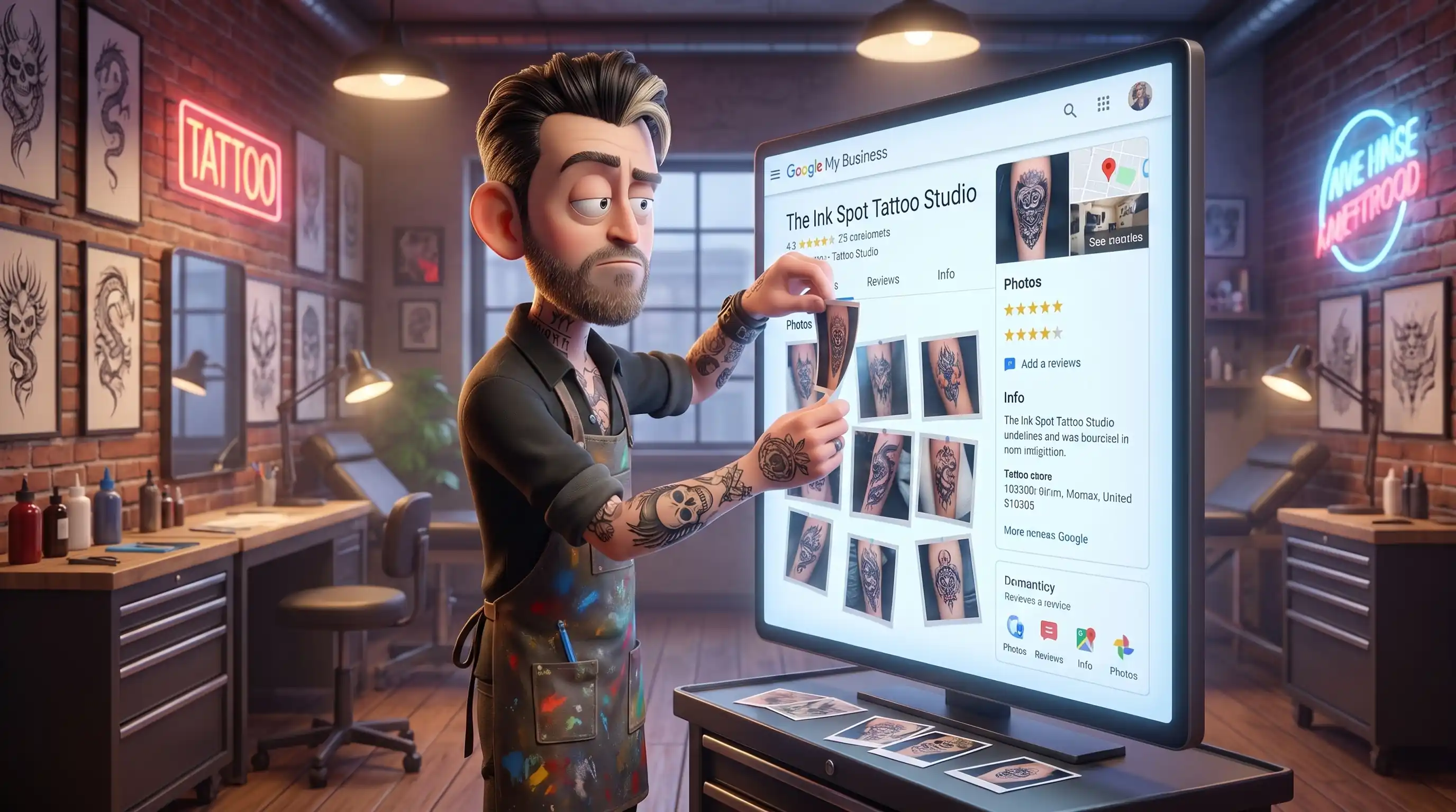 Tattoo artist setting up a Google My Business profile for his tattoo studio